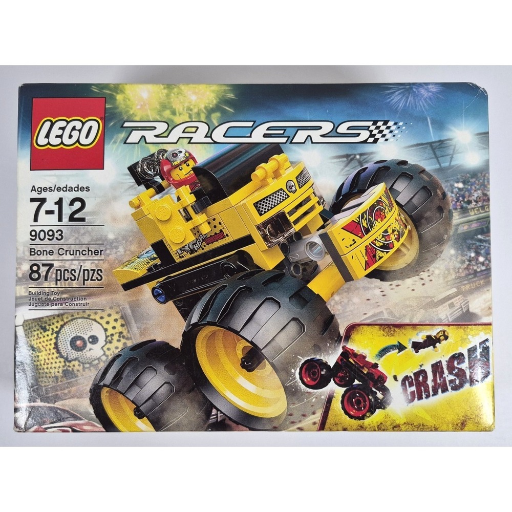 LEGO Racers Bone Cruncher Kids OS Yellow New Sealed 9093 Monster Truck 87pc 2012